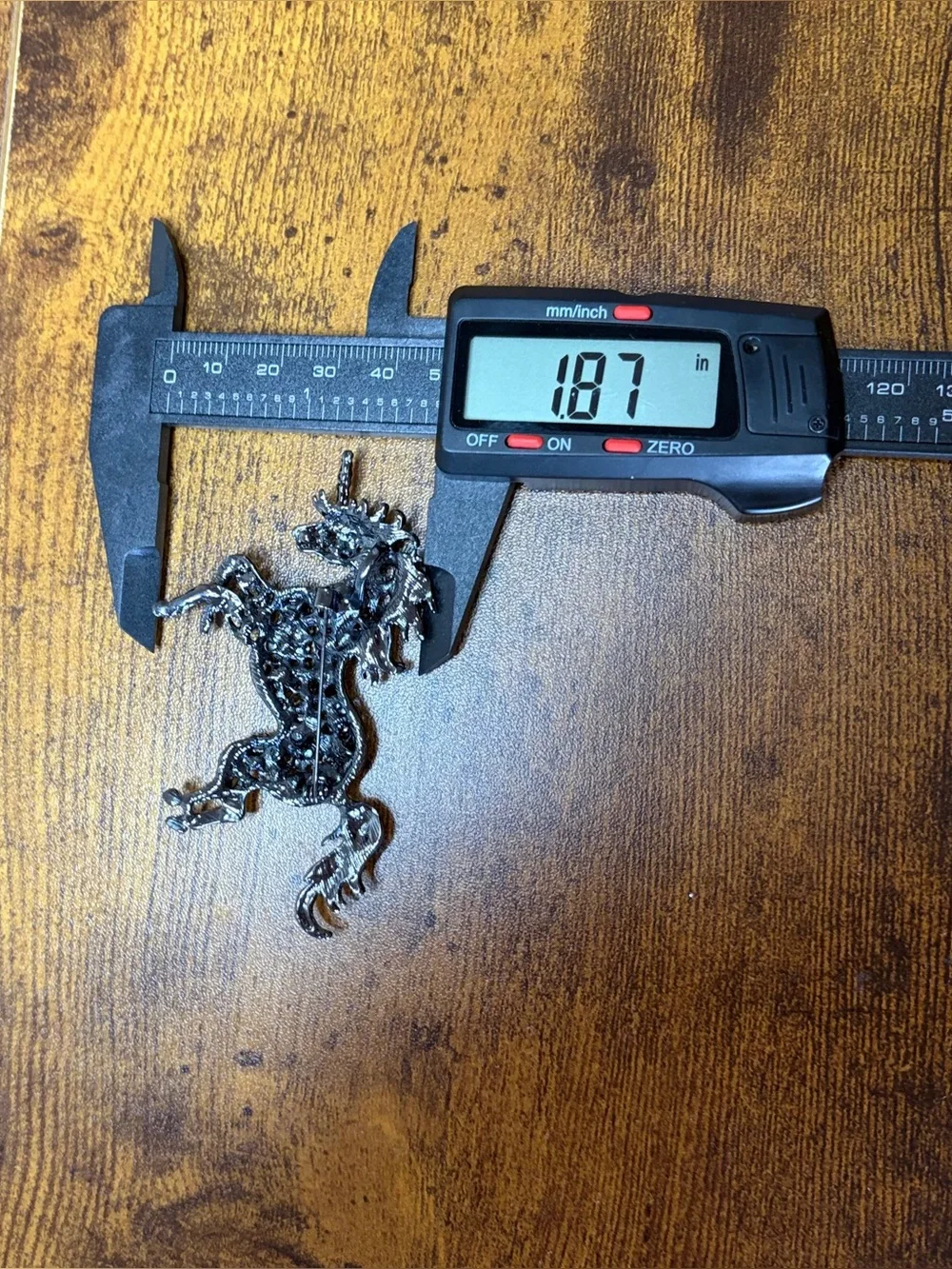Black Gunmetal Rhinestone Unicorn Brooch/Pendant Crystal Prancing Horse